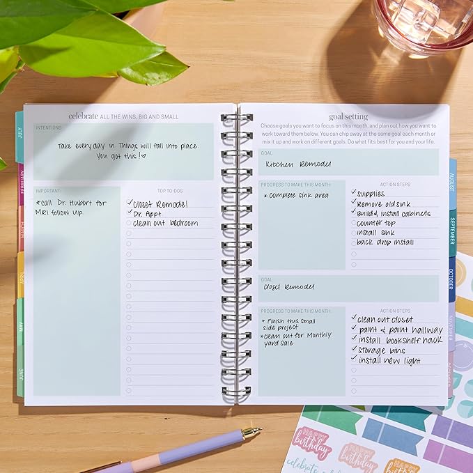 Inspired by Erin Condren A5 Undated Weekly & Daily Planner – 12-Month Spiral Agenda, Non-Dated Monthly Planner with Stickers, Water Garden Design (January 2025 - December 2025)