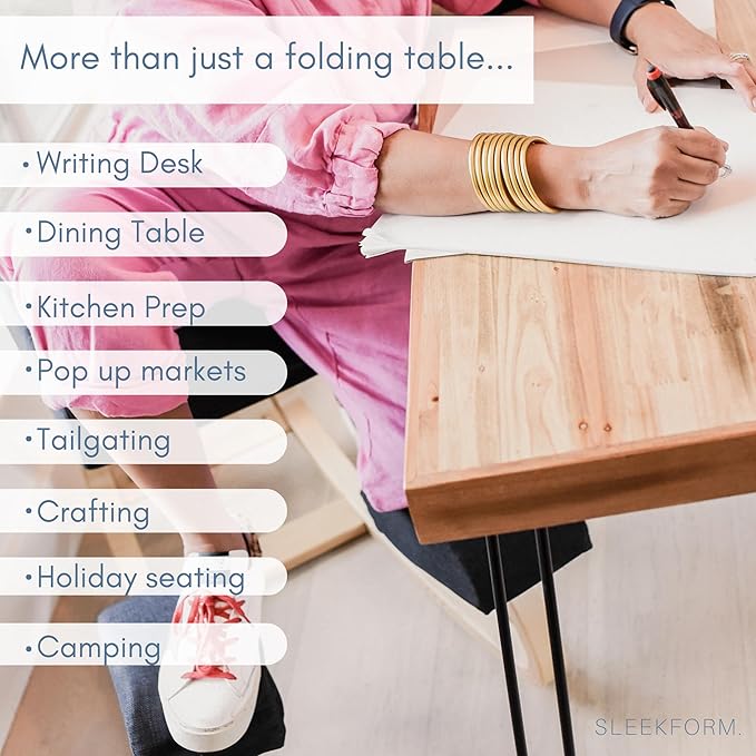 Sleekform Wood Folding Table - Portable Folding Desk - No Assembly Easy Fold Desks for Small Spaces - Space Saving Collapsible Computer Tables for Work, Writing, Crafts