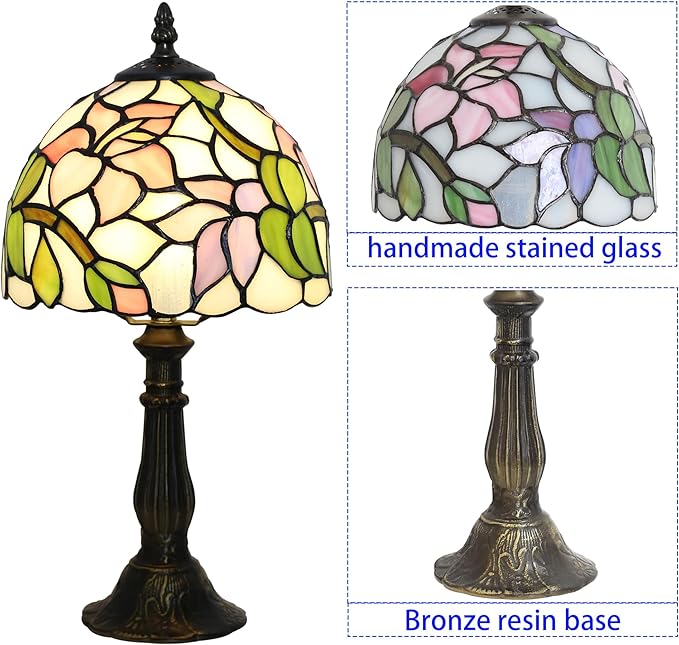 Tiffany lamp 8-inch Small Stained Glass Table lamp mini Desktop Decorative Ornament Night Light in a Home Retro Style a Bedside Reading lamp for The Bedroom in a Home Retro Style