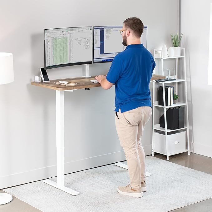 VIVO Electric 60 x 24 in Standing Desk, Memory Height Adjustment, 1B Series, One-Piece Reclaimed Wood Top, White Frame, DESK-KIT-1W6P