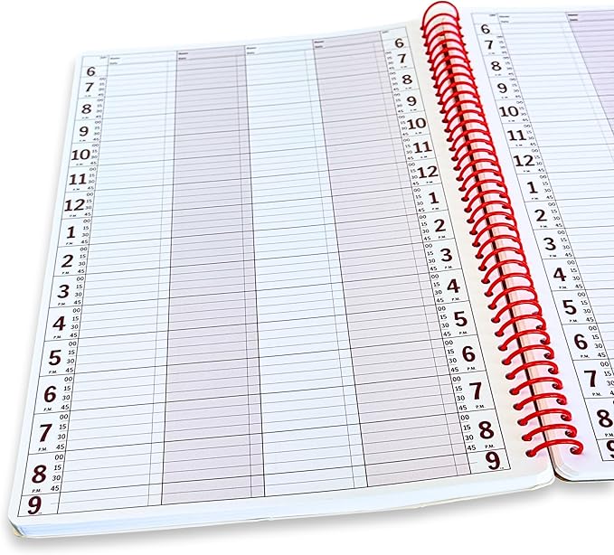 Notebook Planner, 4 Column Appointment Book – Large 8.5" x 13.5" Undated 2025 Planner, Daily & Hourly Planner in 15 Minute Increments – Spiral Notebook Organizer for Scheduling Appointments (4 Columns)