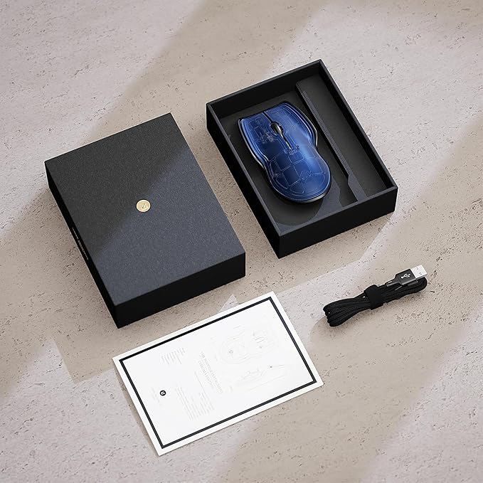 LUNAR ARTEFACTS Ambidextrous Rechargeable Bluetooth Wireless Computer Mouse Navy Blue Translucent with Black Powder Coated Aluminum, USB-C