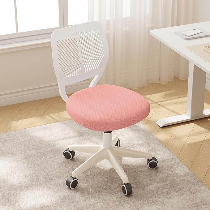 Armless Desk Chair, Height Adjustable Swivel Office Rolling Task Chairs with Soft Mesh Padded Cushion, Ergonomic Small Study Computer Chair for Girls Boys Teens (Pink, 4PCS)