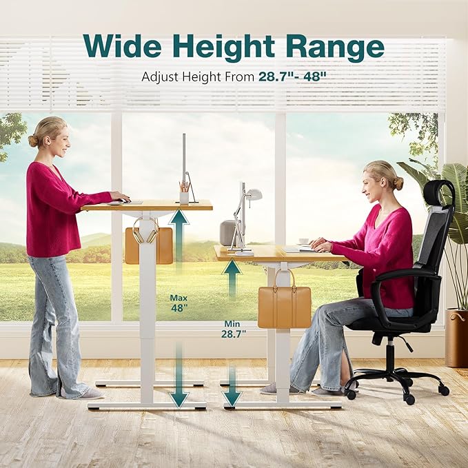 Electric Standing Desk, Adjustable Height Stand up Desk, 40x24 Inches Sit Stand Home Office Desk with Splice Board,Bamboo