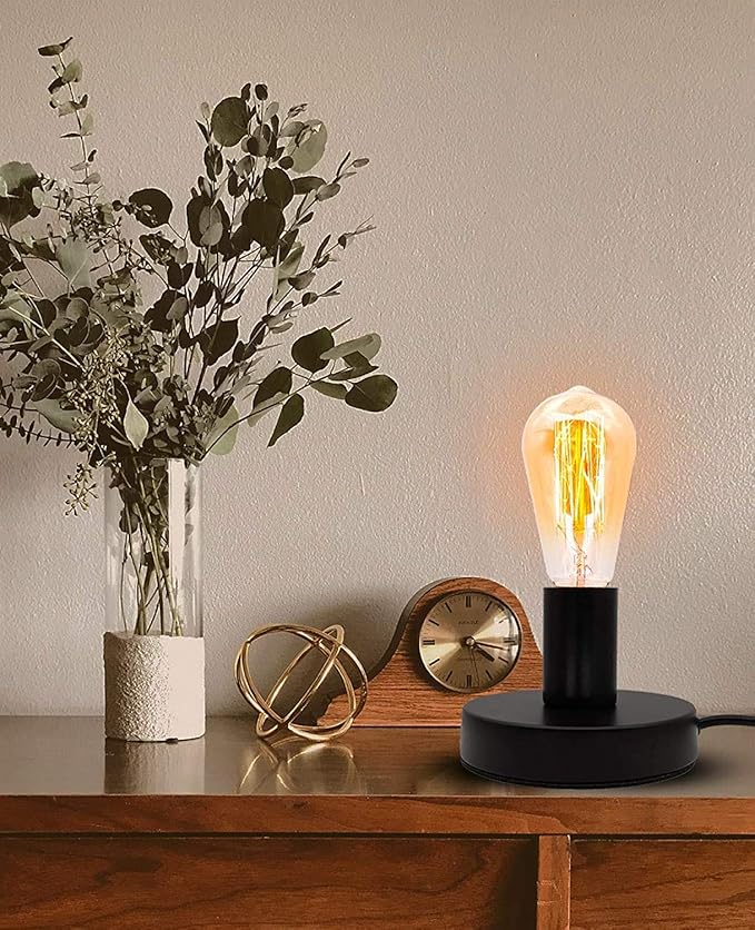 Industrial Table Lamp Base E26/E27 Ceramic Base Holder, Vintage Small Desk Lamp with Plug in Cord On/Off Switch Edison Lamp for Home Lighting Decor (Small)