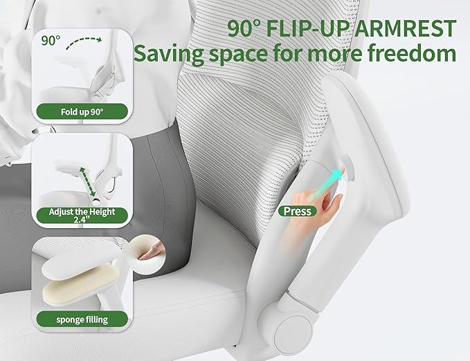 White Ergonomic Office Chair: Mesh Desk Chair Comfy with Adjustable Lumbar Support 400lbs High Back Computer Gaming Chair - Big and Tall Office Chairs with Extra Wide Seat-Adults Home Office