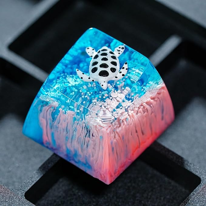 Sea Turtle Artisan Keycap Hot Pink and Blue R1 SA Profile Custom Sea Creatures Keycaps 1U ESC Handmade Gaming Resin Key Cap Cherry MX Switch Compatible Mechanical Keyboard Turtle Lover Gift