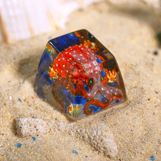 Red Octopus Artisan Keycap R1 SA Profile Custom Ocean Sea Creatures Keycaps 1U ESC Handmade Gaming Kraken Resin Key Cap Cherry MX Switch Compatible Mechanical Keyboard Octopus Lover Gift