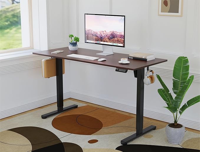 NSY Audio Electric Standing Desk 55x24 Inches, Height Adjustable Sit Stand Up Desk for Home Office Computer Gaming, Whisper Quiet Motor, Walnut Brown