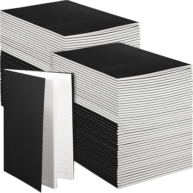 Sepamoon 200 Pack Kraft Notebook Journals 5.5 Inch x 8.3 Inch A5 Journal Softcover Notebooks Bulk for Kids Student Writing Sketch Travel Journal Office Notepad with 60 Pages 30 Sheets(Black)