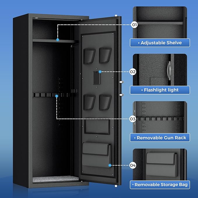 Greenvelly 10 Gun Safe for Rifles and Pistols,Gun Cabinet with Password Lock for Home,Office,Bedroom(10-14Guns,Assembly Required)