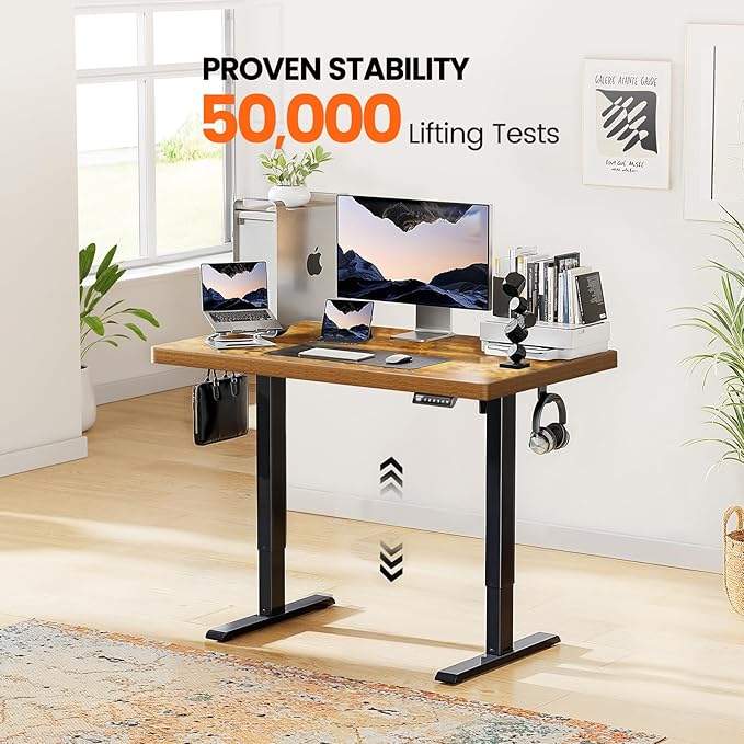 ErGear 40" x 24" Whole Piece Desktop Electric Standing Desk, Thick Height Adjustable Desk with 4 Height Memory, Home Office Computer Table with Cable Management Tray, Vintage Brown