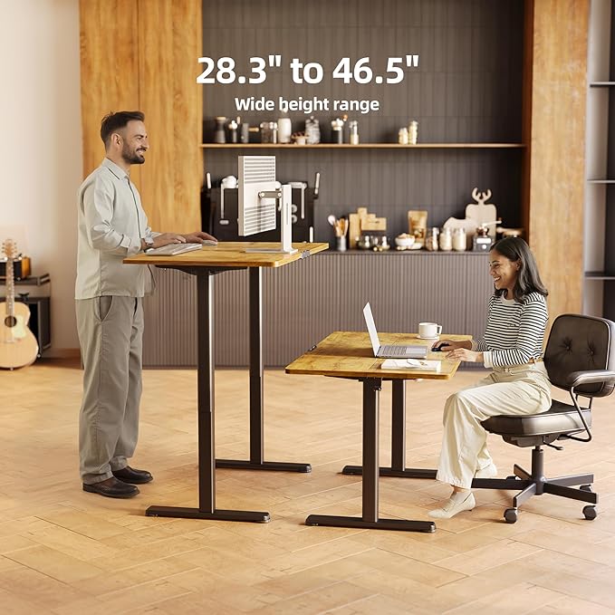 INNOVAR Electric Standing Desk, Adjustable Height Stand up Desks, 40 x 24 Inches Sit Stand up Desk for Home Office Computing, 3-Preset Memory Height Ergonomic Rising Desks, Rustic Brown