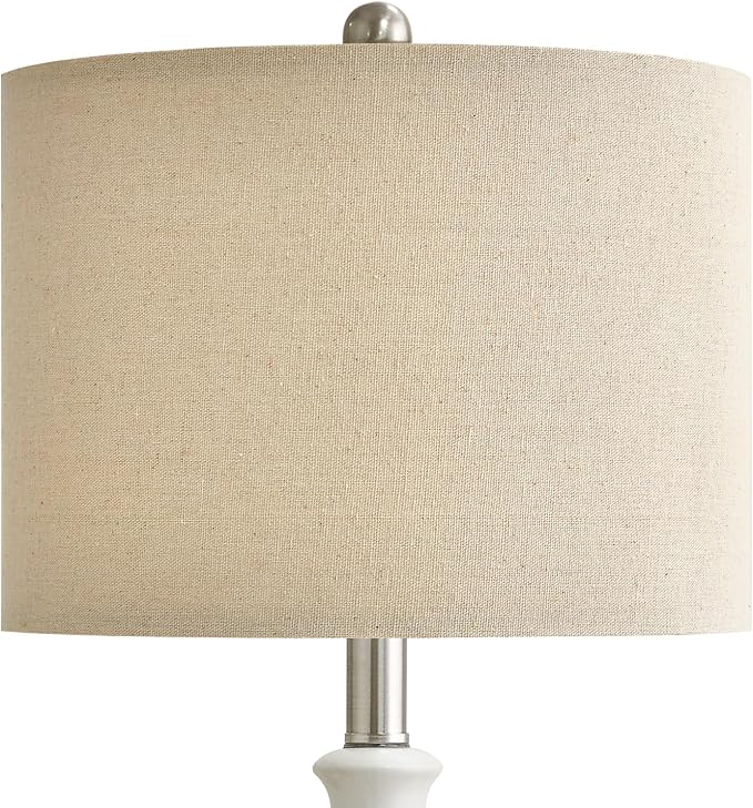 PoKat 24" Modern Contemporary Ceramic Lamp Set of 2 for Living Room White Desk Decor Lamps for Bedroom Farmhouse Bedside Nightstand End Table Lamps, White and Grey