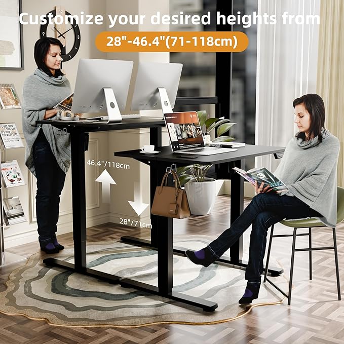 ERGOMAKER Electric Height Adjustable Standing Desk 80x60cm (31"x23.6"), Sit Stand Desk with Splicing Top for Home Office (Black Frame, Black Desktop)
