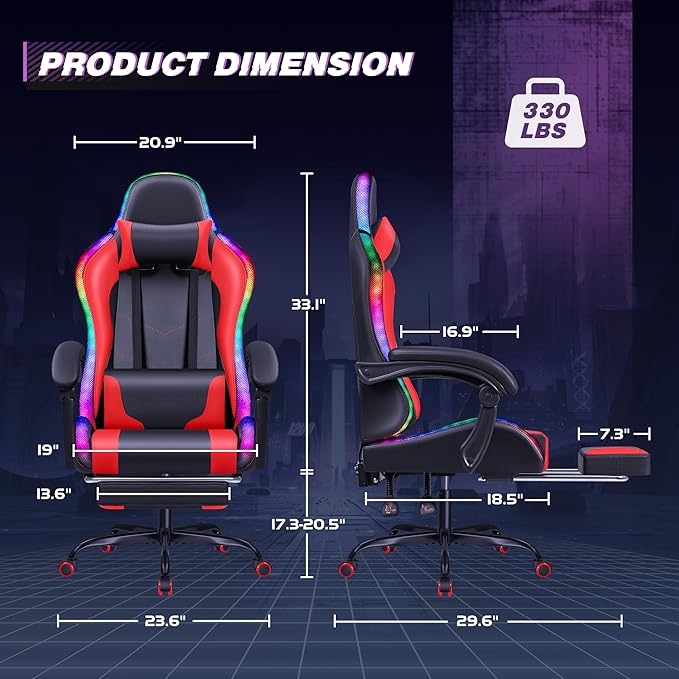 Homall Gaming Chair, Video Game Chair with Footrest and Massage Lumbar Support, Ergonomic Computer Chair Height Adjustable with Swivel Seat and Headrest (RGB Red)