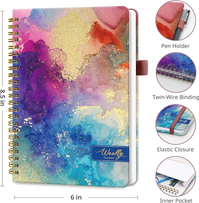 Undated Weekly Planner, Weekly To Do List Notebook with Goal & Habit Tracker Organizer, A5 Weekly Planner Notebook with Spiral Binding, 6.1" x 8.2" - Color Splash