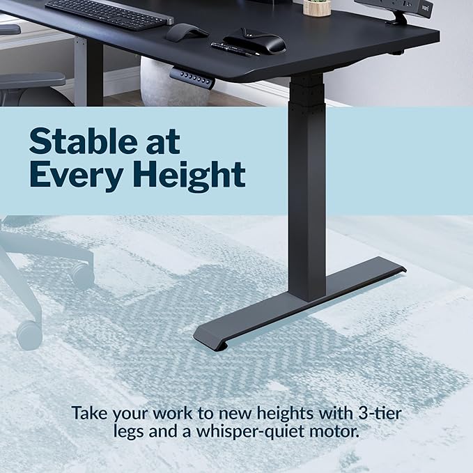 Vari ComfortEdge 48x30 Inch Electric Standing Desk – Height Adjustable Sit Stand VariDesk with Memory Presets, Sloped Edge, 220 LB Capacity + Tool-Free Assembly (Black)