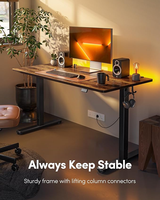 Cubiker Standing Desk, Stand up Height Adjustable Home Office Electric Desk, 40 x 24 Inch Sit Stand Desk with Splice Board, Rustic Brown Desktop