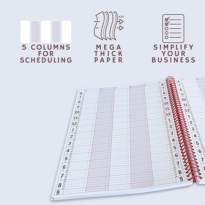 Notebook Planner, 5 Column Appointment Book – Large 10" x 13.5" Undated 2025 Planner, Daily & Hourly Planner in 15 Minute Increments – Spiral Notebook Organizer for Scheduling Appointments (5 Columns)