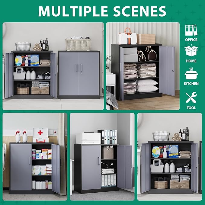 Letaya Metal Storage Cabinets with Lock Door and Shelves, Steel Garage Tool Cabinets for Home,Office, Warehouse,Lockers (36“-Black&Gray)