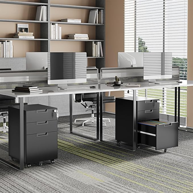 Rolling File Cabinet with Lock, 3 Drawer Metal Mobile Filing Cabinet for Legal/Letter Size,Fully Assembled Except Casters