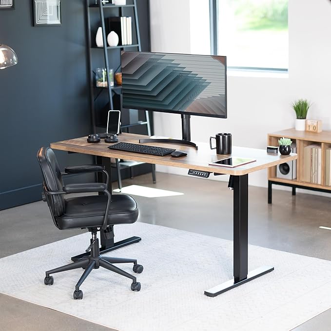 VIVO Electric 60 x 24 in Standing Desk, Memory Height Adjustment, 1B Series, One-Piece Reclaimed Wood Top, Black Frame, DESK-KIT-1B6P