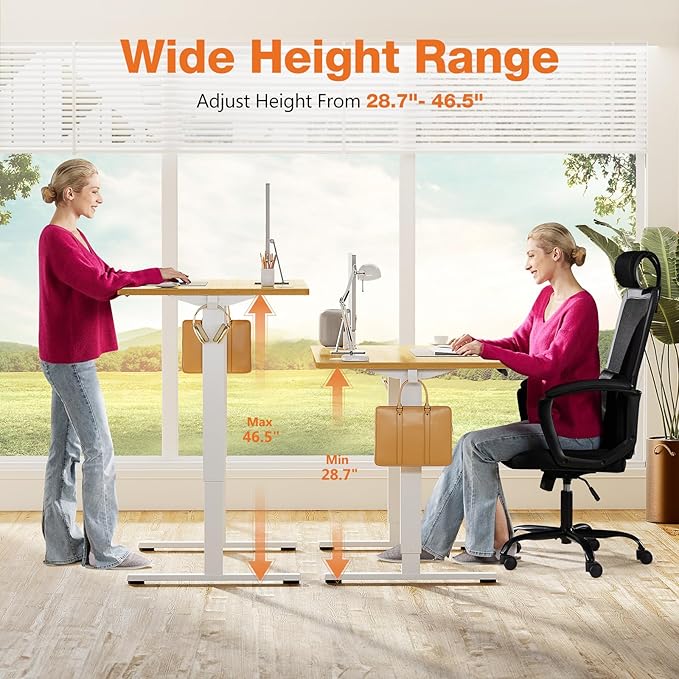 Sweetcrispy Electric Adjustable Height Standing Desk - 40 x 24 inch Sit to Stand Up Desk with Splice Board, Rising Home Office Computer Table with 2 Hook and Wire Hole for Work