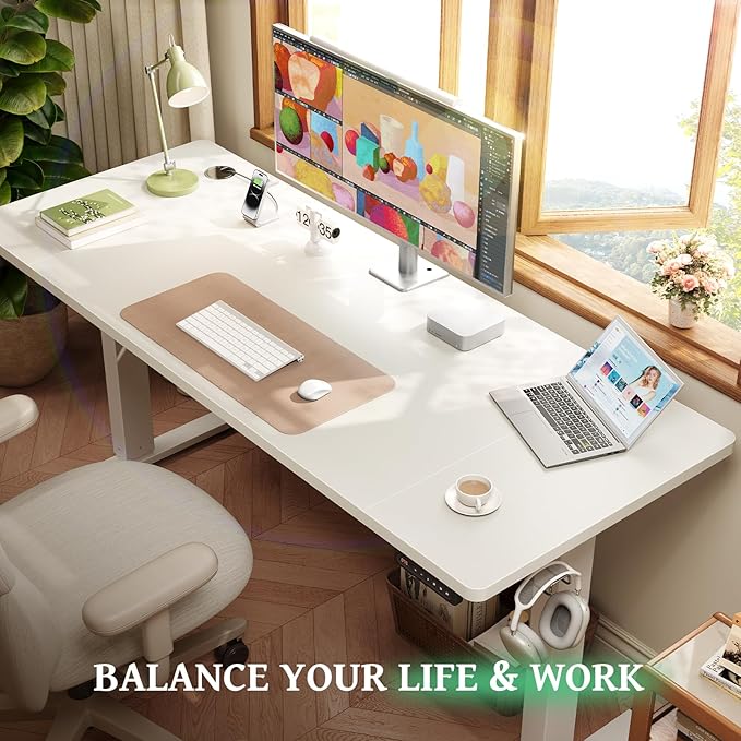 SIAGO Electric Standing Desk Adjustable - 63 x 24 Inch Sit Stand up Desk with Cable Management - 3 Memory Preset Adjustable Height Table