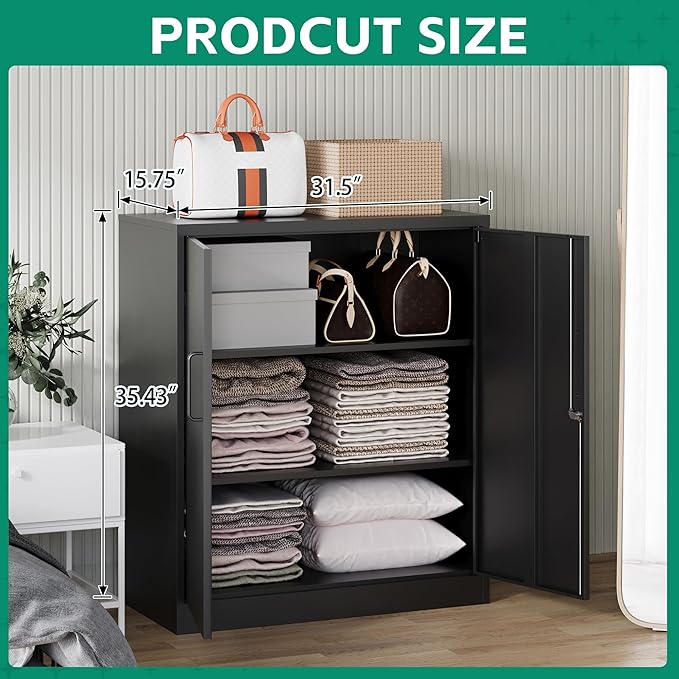 Letaya Metal Storage Cabinets with Lock, Small Locker Steel Cabinets, Adjustable Shelves 2 Doors for Home,Office, Warehouse,Garage(Black-36)