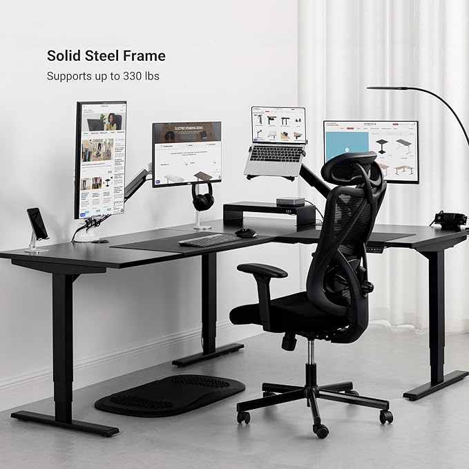 Progressive Desk Stand Up Height Adjustable Standing Desk - L Shaped 83" x 55" Corner Computer Rising Workstation Electric Table - Gray Frame, Roasted Walnut Top