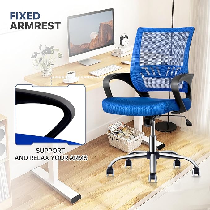 MoNiBloom Mesh Office Chair, Mid Back Computer Chair with Ergonomic Design Rolling Swivel Chair with Lumbar Support, 250 lbs Capacity, Sapphire