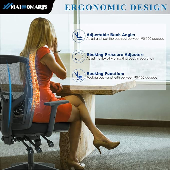 MAISON ARTS Ergonomic Mesh Office Chair, High Back Computer Task Chair Desk Chair with Adjustable Armrest and Lumbar Support for Home Office