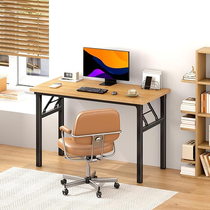 sogesfurniture Computer Desk Office Desk 39.4 inches Folding Table Laptop Desk Computer Table Workstation with BIFMA Certification No Assembly Required,Teak with Black Leg BHUS-AC5BB-100