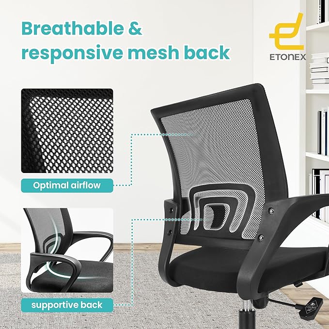 Office Chair with Ergonomic Mid Back Cushion Lumbar Support Adjustable Swivel Rolling Computer Gaming Desk Chair Comfy Mesh Seat Wheels Home Executive Use (2 Pack, Black)