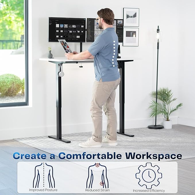 VIVO Electric 55 x 28 in Standing Desk, Memory Height Adjustment, 1B Series, One-Piece White Top, Black Frame, DESK-KIT-1B55W