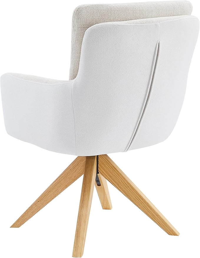 Art Leon Desk Chair No Wheels - Mid Century Modern Office Chair, Fabric Upholstered Desk Chair Swivel Accent Chair with Oak Wood Legs for Living Room Home Office, Off White Gray