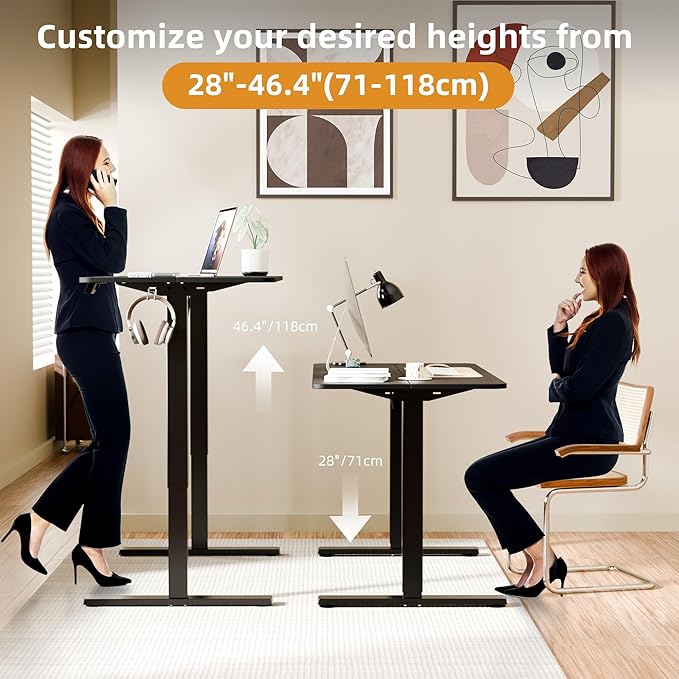 ERGOMAKER Electric Standing Desk, 43.3" x 23.6" Height Adjustable Sit Stand Desk with Splice Board for Home Office, Computer Desk Memory Preset (Black Frame, Black Desktop)