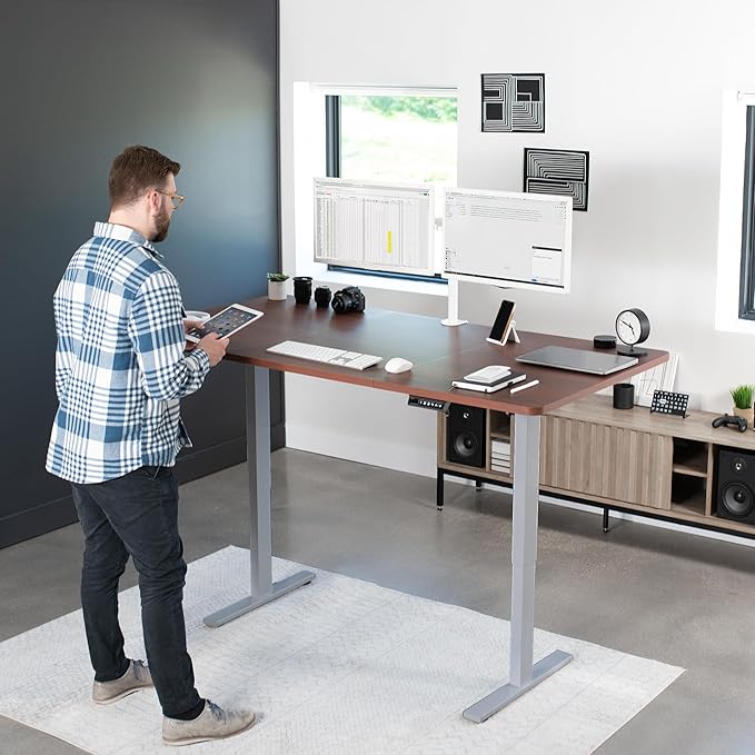 VIVO Electric 71 x 36 in Standing Desk, Memory Height Adjustment, 1B Series, Dark Walnut Top Gray Frame, DESK-KIT-1G7D-36