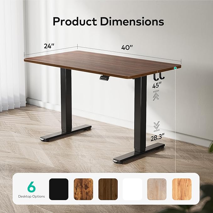 FEZIBO Electric Standing Desk Height Adjustable, 40 x 24 Inches Sit Stand up Desk, Home Office Computer Desk Rising Memory Presets (Dark Walnut)