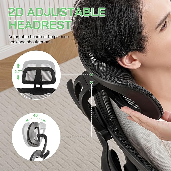 Mesh Ergonomic Office Chair with Footrest,High Back Mesh Gaming Chair with Lumbar Support,Adjustable Headrest and Armrests for Home Office Desk Chair