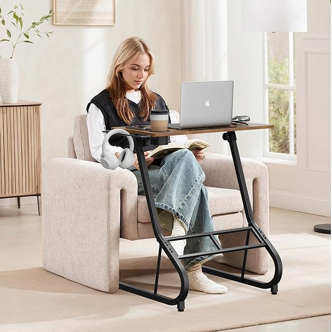 GRLEAF Adjustable Height Standing Desk for Walking Pad Treadmill, Desk for Laptop with Cup Holder, Desk for Bike/Cycling, Used for Bedrooms and Offices (Rustic Brown)