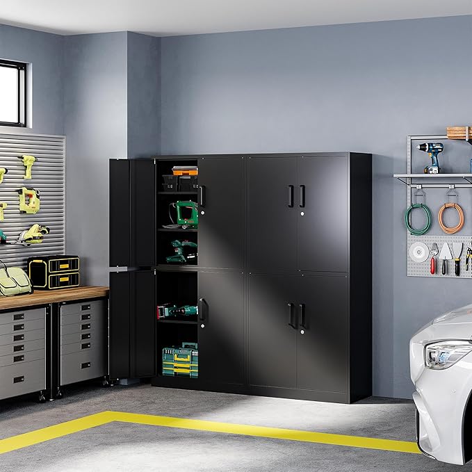 Letaya Metal Storage Cabinet with Lock Door, Adjustable Shelf Steel Cabinets for Office, Home,Pantry,Kitchen,Garage Utility Cabinet (4 Door-Black)