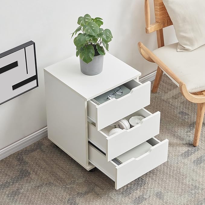 Farini 3-Drawer Vertical Filing Cabinet Rolling Wood Mobile File Cabinets Under Desk for Home Office with Casters (White, Non-Assembled)