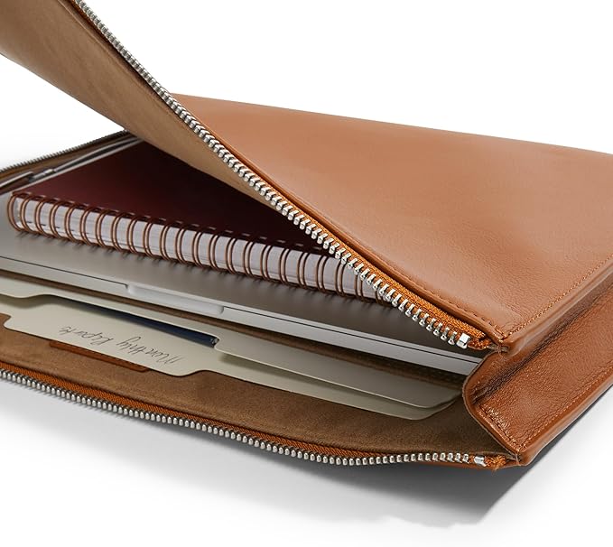 Leatherology Cognac Leatherolgy Zippered Document Holder with Interior Pocket for Tablet