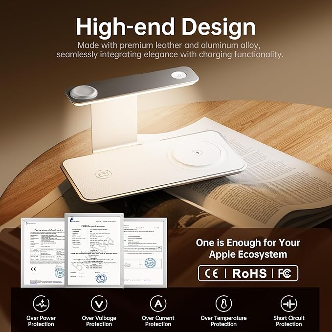 GUSGU 3 in 1 Charging Station for MagSafe Wireless Charger with Three-Level Night Light, 15W Max Fast Charging for iPhone 17/16/15/14/13/, Apple Watch Series 2-11/SE 3/ Ultra 3, AirPods Pro 3-Gray