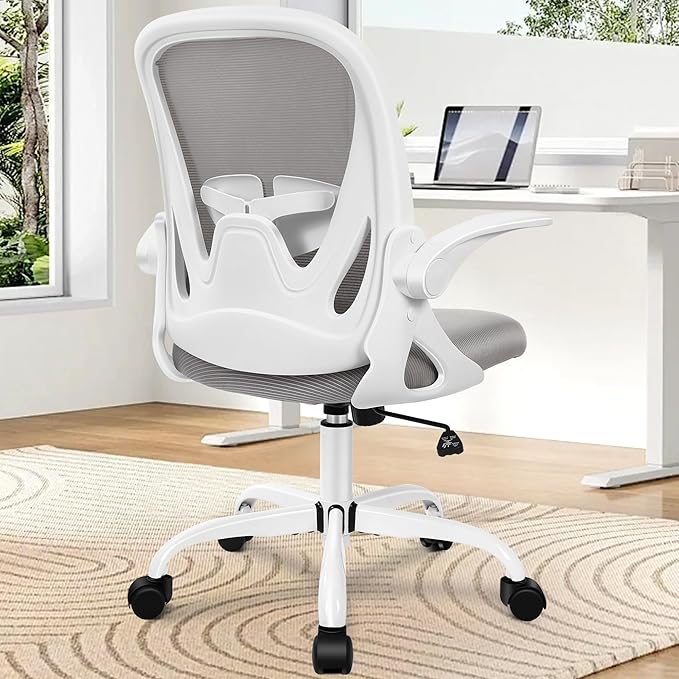 Primy Office Chair Ergonomic Desk Chair with Adjustable Lumbar Support and Height, Swivel Breathable Desk Mesh Computer Chair with Flip up Armrests for Conference Room(Gray)