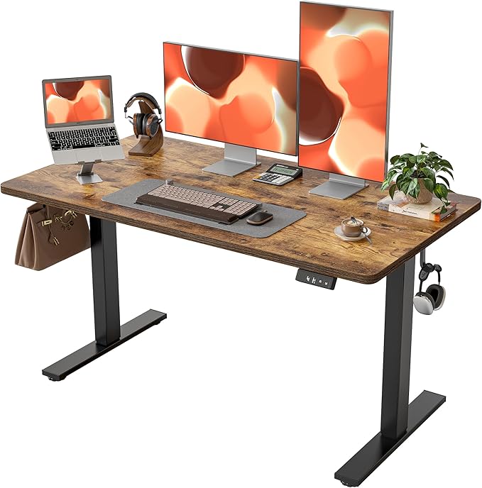 Standing Desk 47 x 24 inch, Electric Height Adjustable with Splice Board, Stand Up Desk, for Home Office, Black Frame/Rustic Brown Top
