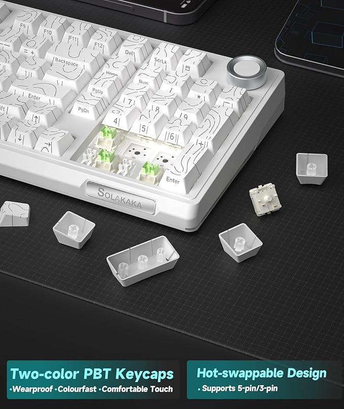 SOLAKAKA KI99 Pro 96% Wireless Mechanical Keyboard, RGB Gaming Keyboard, Hot-Swappable Pre-Lubed Switches, Gasket Structure Creamy Keyboards (Contour-Style White, Non-Silent Version)