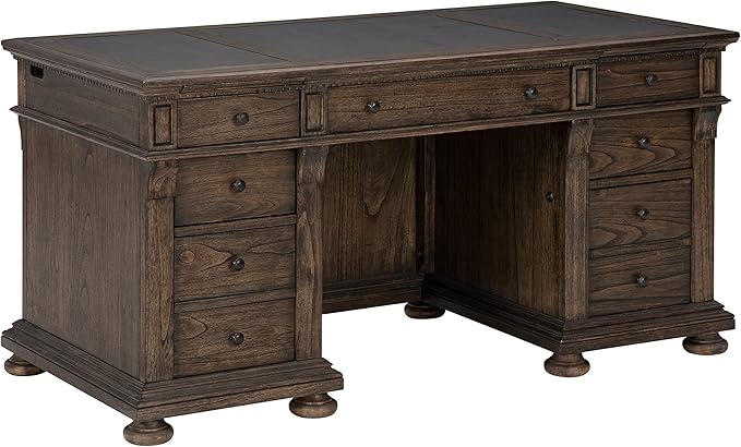Hekman Furniture Wellington Estates Junior Executive Desk with Leather Top, Traditional Wooden Writing Desk, Small Home Office Desk with Drawers, Desk with Pull-Out Writing Surface